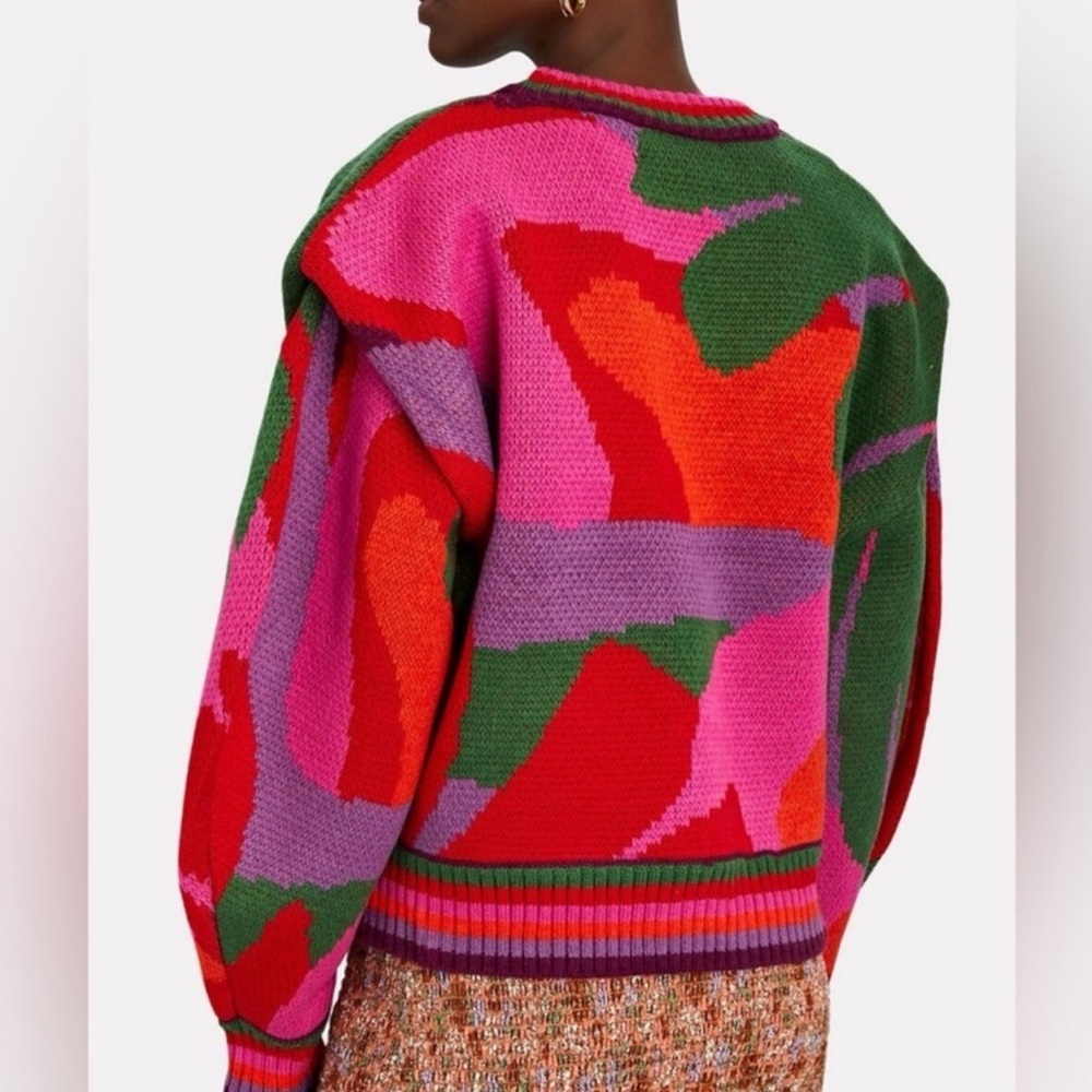 farm rio colorful abstract sweater - merino wool blend pink red green - XS/S euc - Picture 4 of 11